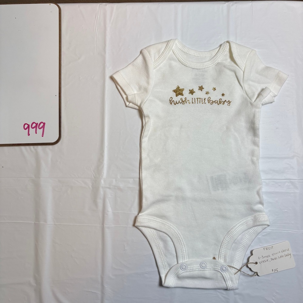 Simple Joys by Carters White Gold Glitter Hush Little Baby Bodysuit 0-3M Onesie